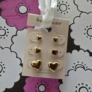 Francesca's Collections Gold Heart Earrings Trio